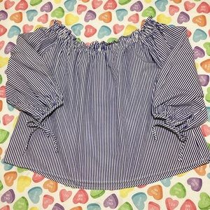 Active USA Women’s Blue White Stripes Off Shoulder Shirt Long Sleeves
